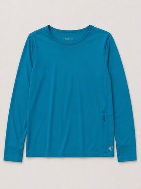 Hang Ten Long-Sleeve Crew Performance Shirt in Teal Blue